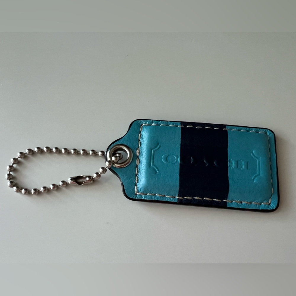 COACH Classic Blue Stripe Leather Bag Hang Tag Silver Hardware Rare! - Picture 2 of 9